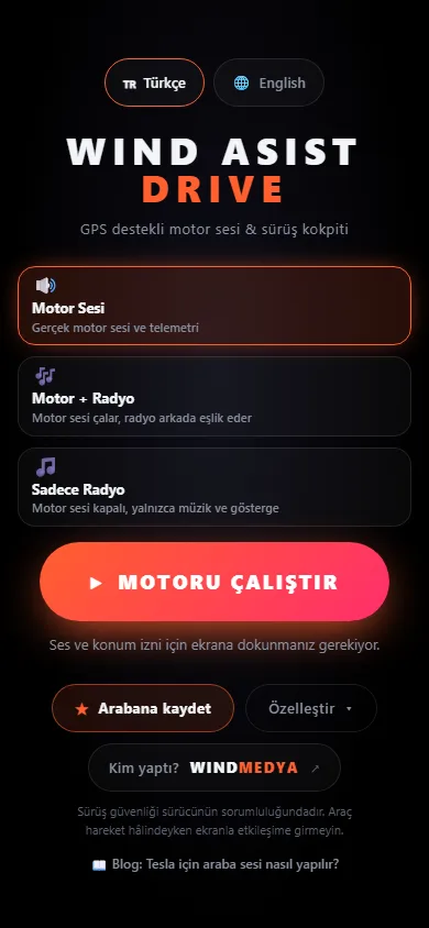 Telefonda açılış ekranı: başlangıç modu ve Arabana kaydet düğmesi
